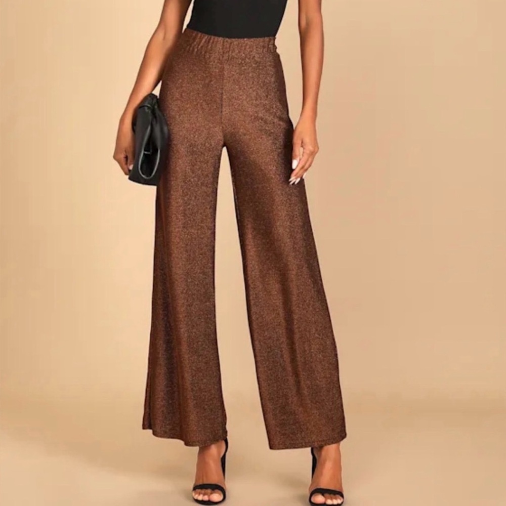 Lulus Copper Shimmery Wide-Leg High-Waisted Pants